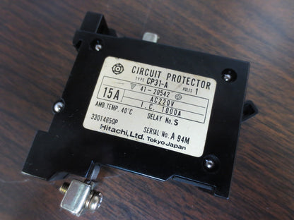 HITACHI CP31-A CIRCUIT PROTECTOR 15A 220VAC 1-POLE DELAY No. S1