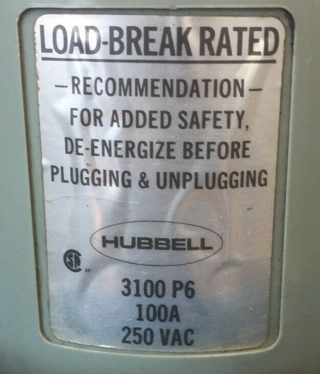 HUBBELL 3100P6 PIN & SLEEVE WATERTIGHT PLUG 100A 250VAC 1