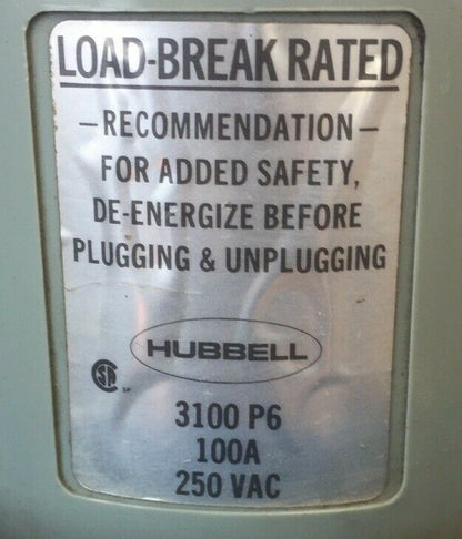 HUBBELL 3100P6 PIN & SLEEVE WATERTIGHT PLUG 100A 250VAC 1