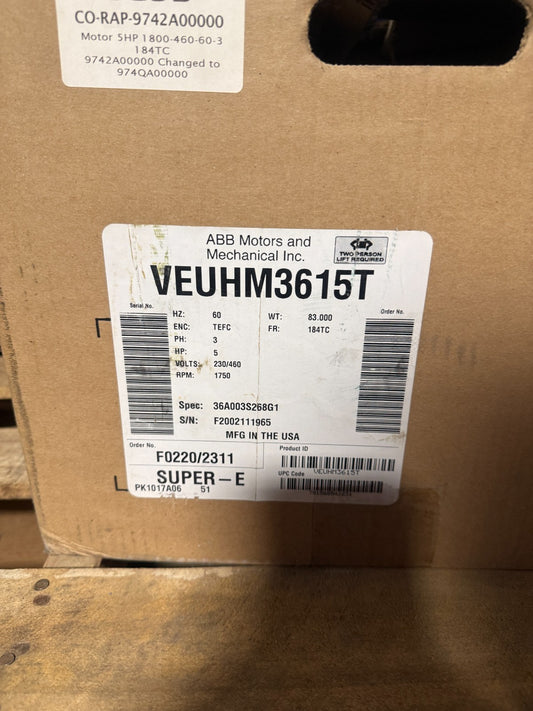 ABB VEUHM3615T TEFC 184TC 3PH 5HP 230/460V 1750 RPM MOTOR0