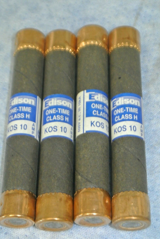 LOT of 4 / EDISON KOS10 ONE-TIME CLASS H FUSE / 10A / 600V / NEW SURPLUS0