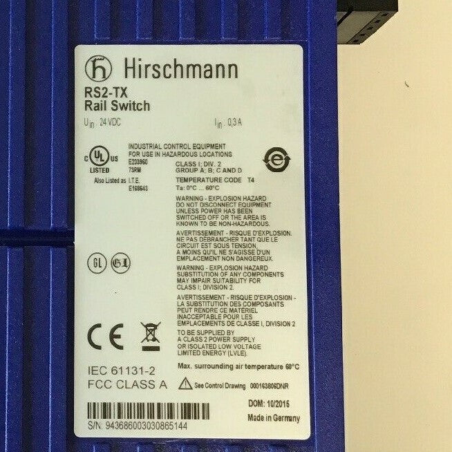 HIRSCHMANN RS2-TX RAIL SWITCH 24VDC 0,3A  8 PORT 2