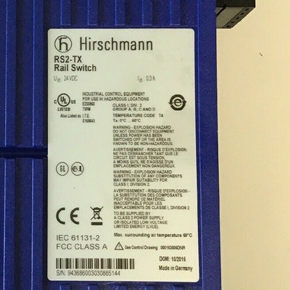 HIRSCHMANN RS2-TX RAIL SWITCH 24VDC 0,3A  8 PORT 2