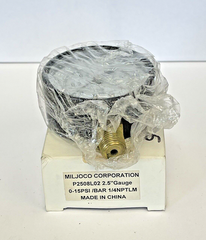 MILJOCO - P2508L02 - PRESSURE GAUGE - 2.5" DIAMETER, 1/4" NPTLM, 0-15 PSI3