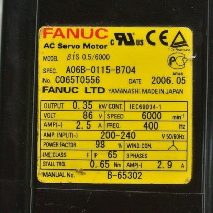 FANUC A06B-0115-B704 SERVO MOTOR + A860-2020-T341 PULSE CODER + PX50-005-001B1