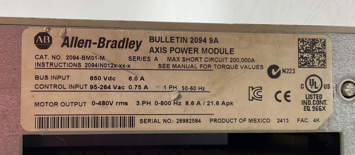 ALLEN BRADLEY 2094-BM01-M AXIS POWER 2094-SE02F-M00-S0 SAFE OFF FW VER V1.0351