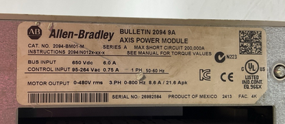 ALLEN BRADLEY 2094-BM01-M AXIS POWER 2094-SE02F-M00-S0 SAFE OFF FW VER V1.0351