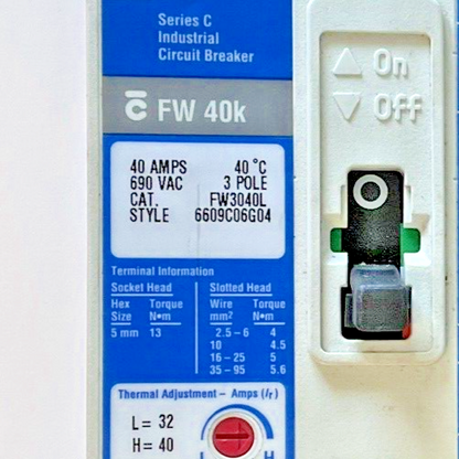 WESTINGHOUSE FW3040L CIRCUIT BREAKER 3POLE FW 40K SER.C1