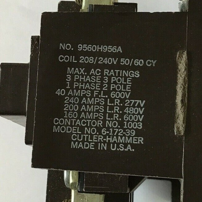 CUTLER HAMMER DEFINTITE PURPOSE CONTACTOR 9560H956A 208/240V 50/60CY  2