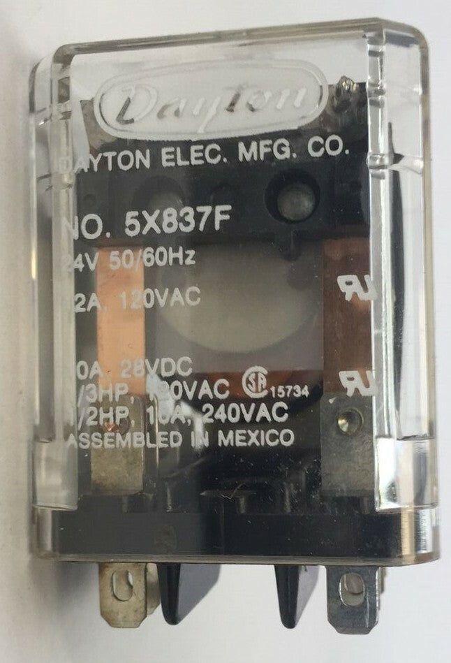 DAYTON 5X837F RELAY 24V 50/60HZ 12A 120VAC 10A 28VDC 1/3HP 120VAC 1/2HP 10A 240V1