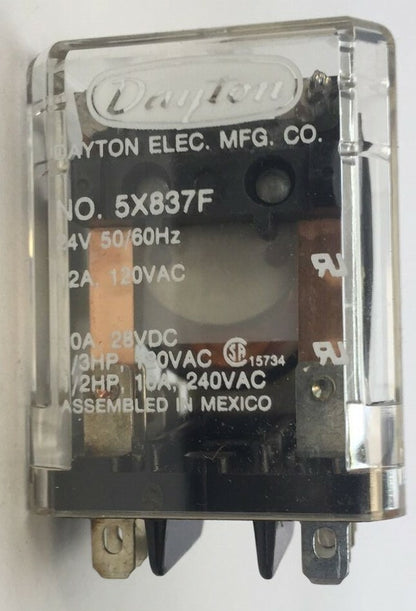 DAYTON 5X837F RELAY 24V 50/60HZ 12A 120VAC 10A 28VDC 1/3HP 120VAC 1/2HP 10A 240V1