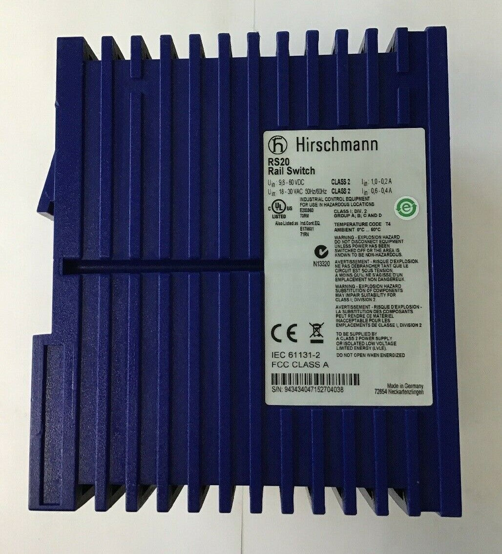 HIRSCHMANN RS20-1600T1T1SDAUHH RAIL SWITCH 60VDC/30VAC 50/60HZ1