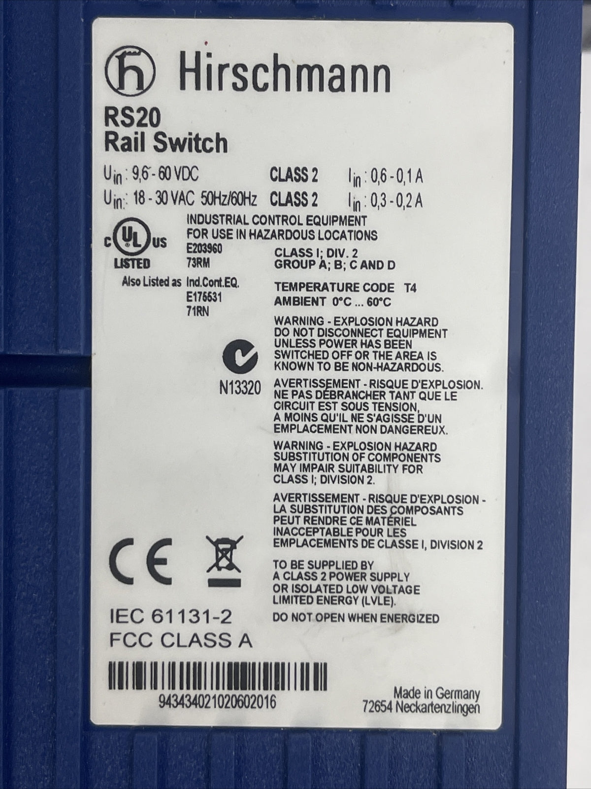 HIRSCHMANN RS20-0800T1T1SDAEHH01.0.08 RAIL SWITCH3