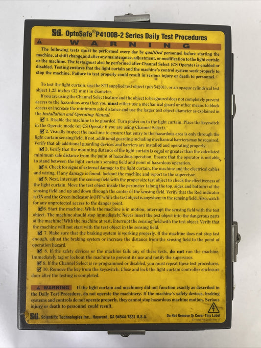 STI P4118B-2 LIGHT CURTAIN CONTROLLER 42566-0180 OPTOSAFE P4100B-2 SERIES0