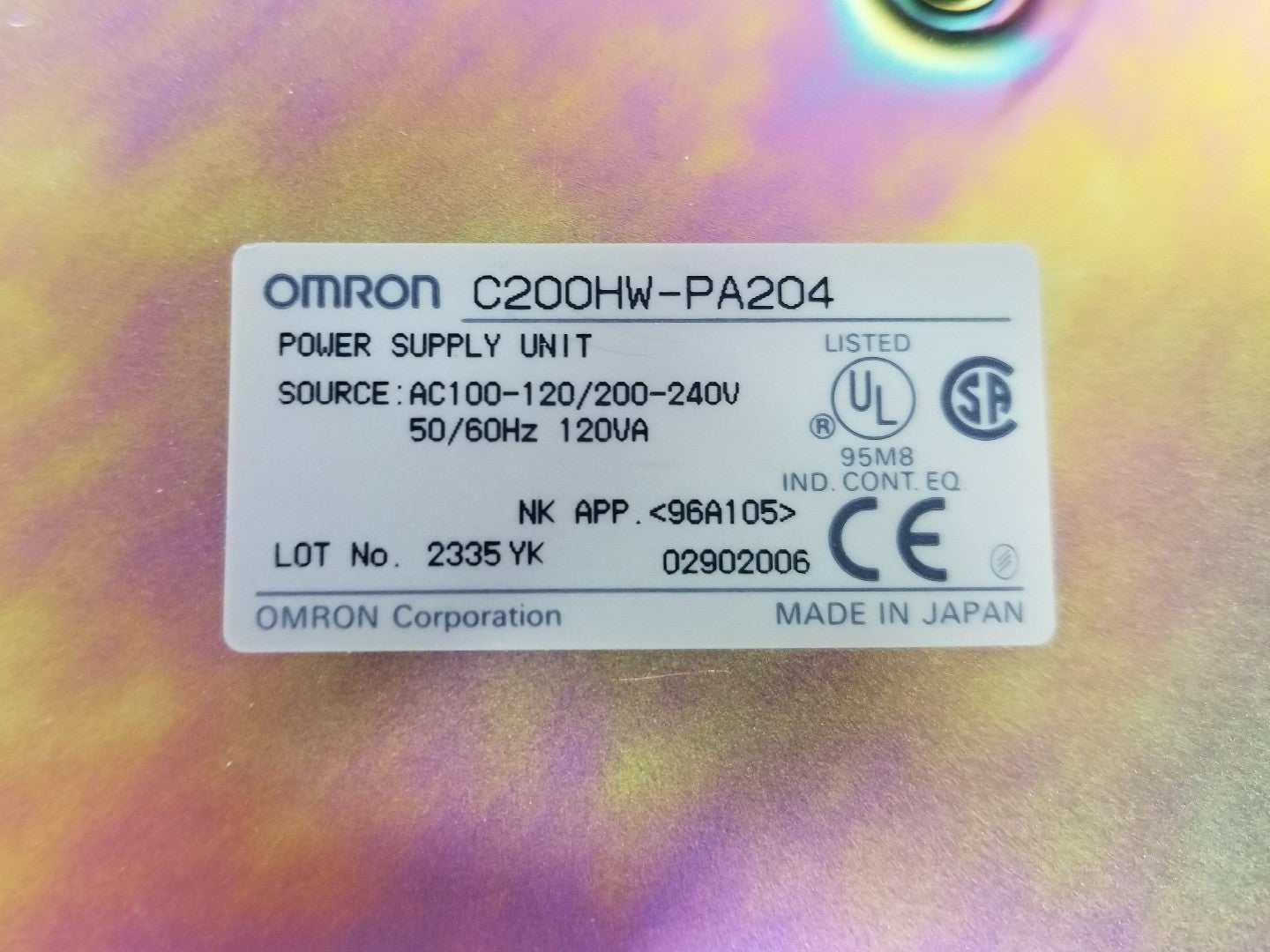 OMRON C200HW-PA204 POWER SUPPLY UNIT AC100-120/200-240V 50/60HZ 120VA2