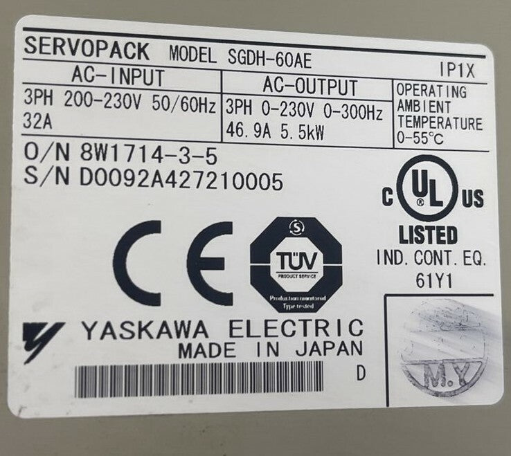 YASKAWA SGDH-60AE SERVOPACK 200V VER. 36A45 INPUT 200-230VAC OUTPUT 0-230VAC2