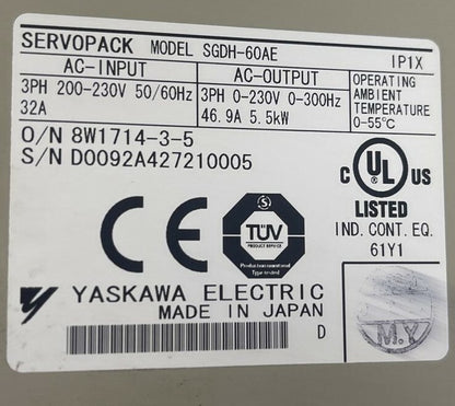 YASKAWA SGDH-60AE SERVOPACK 200V VER. 36A45 INPUT 200-230VAC OUTPUT 0-230VAC2