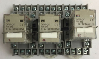 OMRON MY4N RELAY 110/120VAC PYF14A-C SOCKET SCREW TERMINAL 300V 10A (LOT OF 3)0