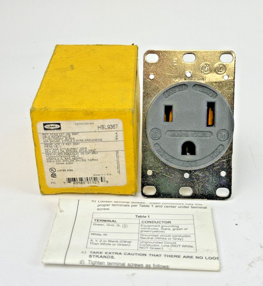 HUBBELL - HBL9367 - RECEPTACLE - FLUSH MOUNT, BLACK, 50A, 250VAC, 2 POLE, 3 WIRE0