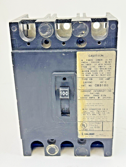 CHALLENGER - CB3100 - CIRCUIT BREAKER - 100A/3 POLE/240 VAC *NO FIBER LINER1