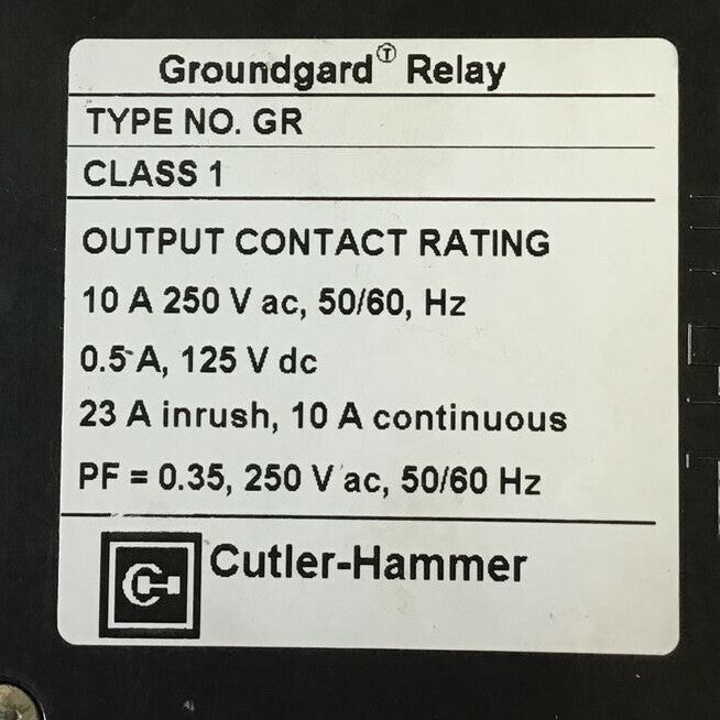 CUTLER HAMMER 5264C09H01 GROUNDGARD RELAY 4-12AMP ADJ. CLASS 1 250VAC/125VDC 3