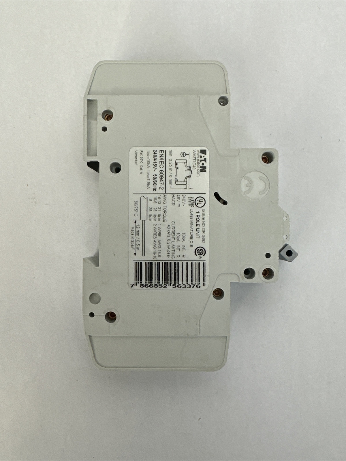 EATON WMZT1D40 CIRCUIT BREAKER 40A 48VDC 277VAC 1POLE4
