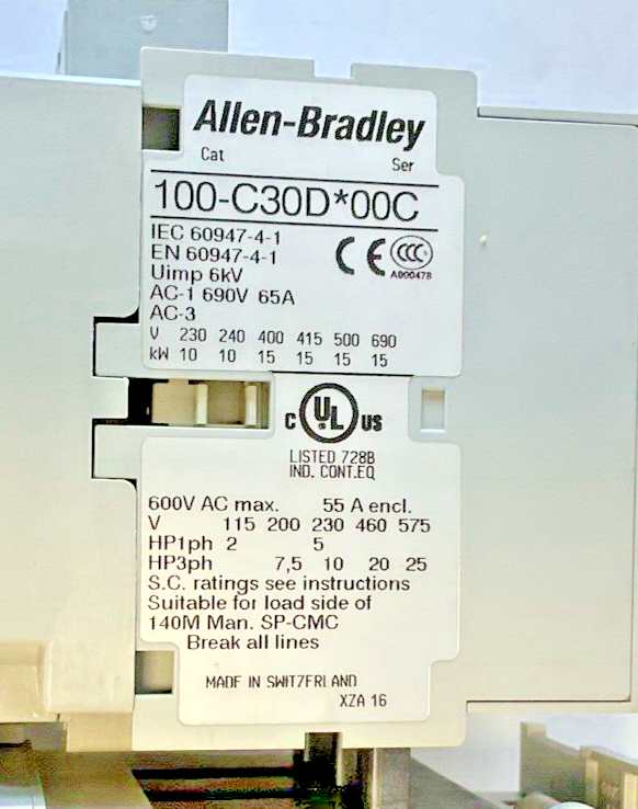 ALLEN BRADLEY 100-C30D*00C STARTER W/ 193-EECD SER.C W/ 100-S SER.B4