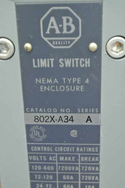ALLEN-BRADLEY 802X-A34 WATERTIGHT LIMIT SWITCH / 24-600VAC / NEW SURPLUS1
