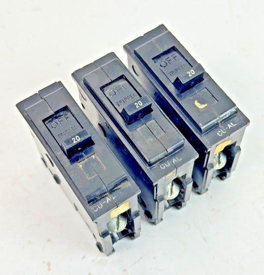 GE *LOT OF 3* - TQL1120 - CIRCUIT BREAKERS - 1 POLE, 20 A, 240 VAC, TYPE TQL0