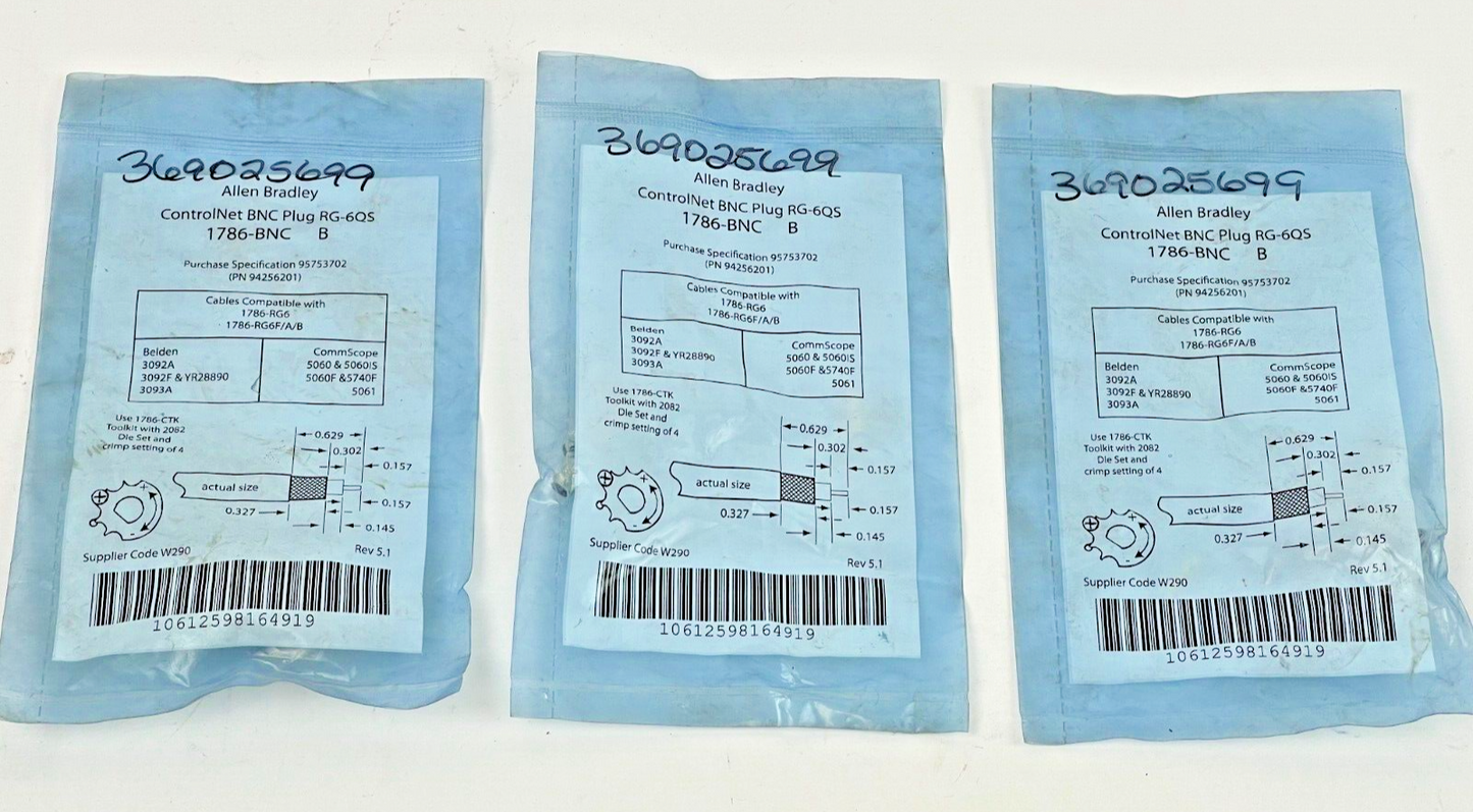 LOT OF 3 - ALLEN BRADLEY - 1786-BNC B - CONTROLNET BNC PLUG RG-6QS4