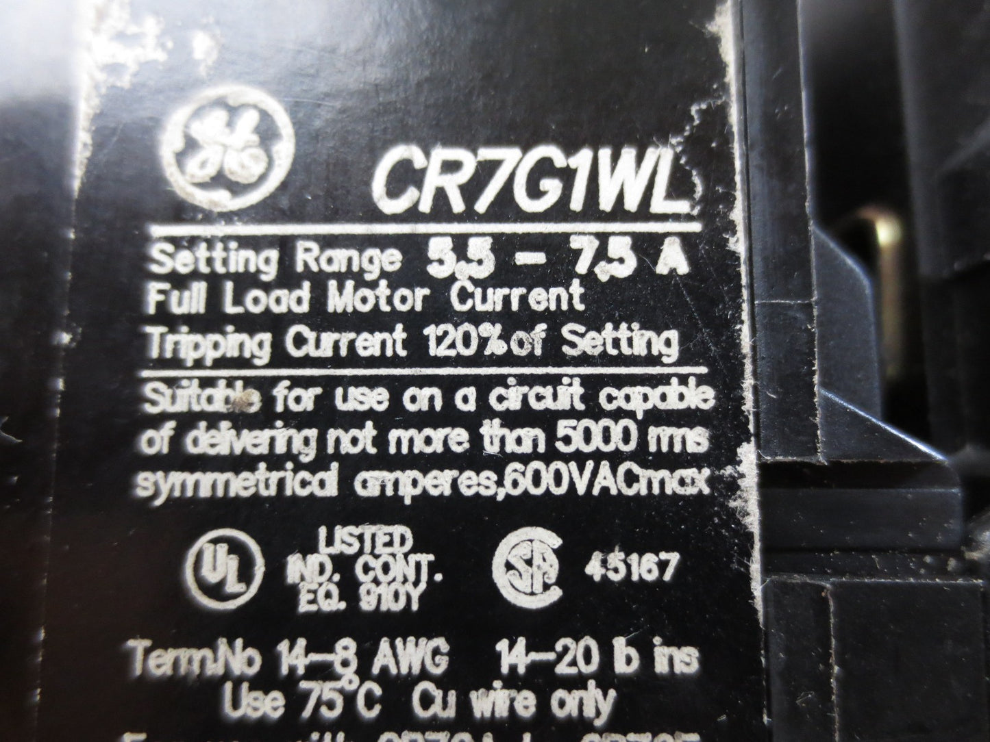 GE CR7ZB CONTACTOR + CR7G1WL OVERLOAD RELAY3