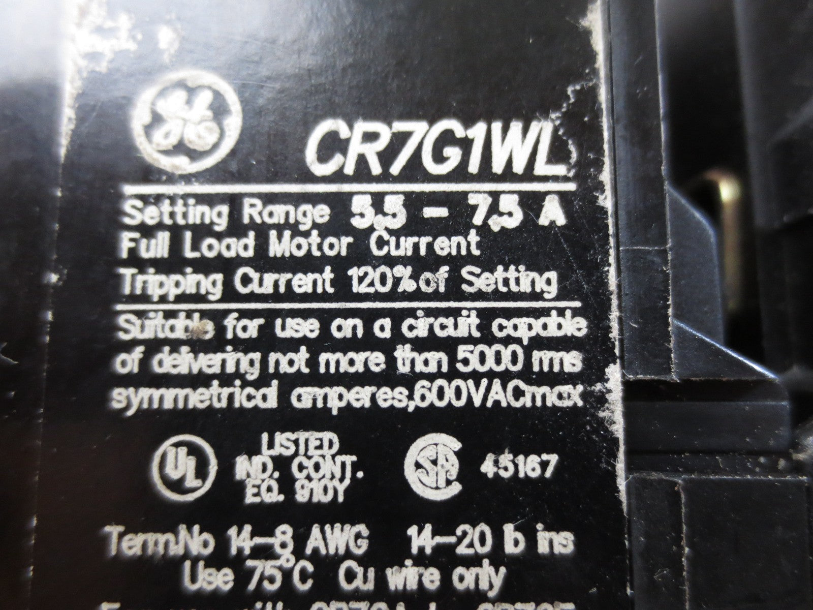 GE CR7ZB CONTACTOR + CR7G1WL OVERLOAD RELAY3