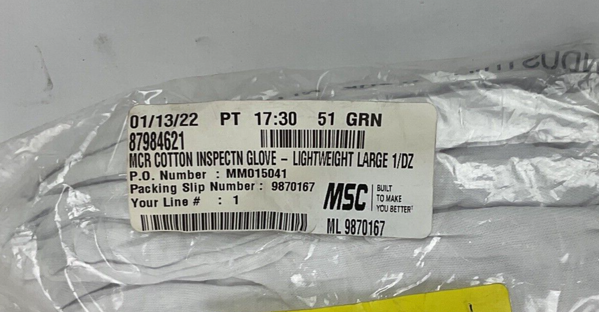 MSC WHITE COTTON INSPECTION GLOVES. PACKS OF 12 ***LOTOF7***0