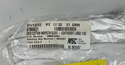 MSC WHITE COTTON INSPECTION GLOVES. PACKS OF 12 ***LOTOF7***0
