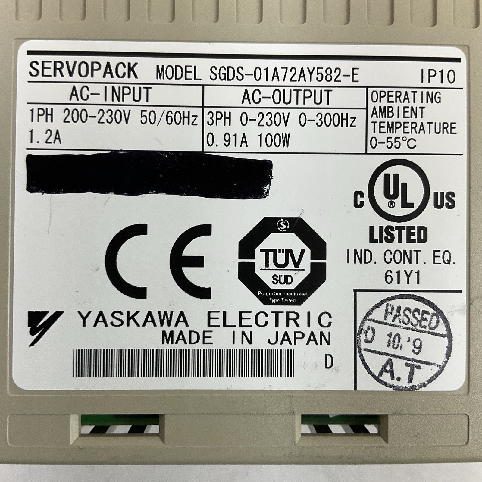 YASKAWA SGDS-01A72AY582-E SERVOPACK 230VAC SERVO DRIVE1