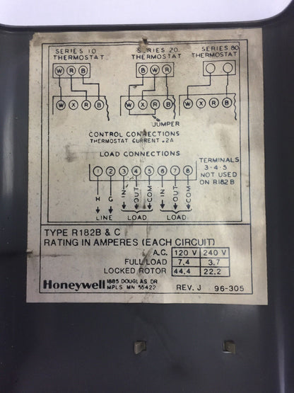 HONEYWELL R182C 1051 SWITCHING RELAY 120V 50-60CY TYPE R182B & C 44.4AMP4
