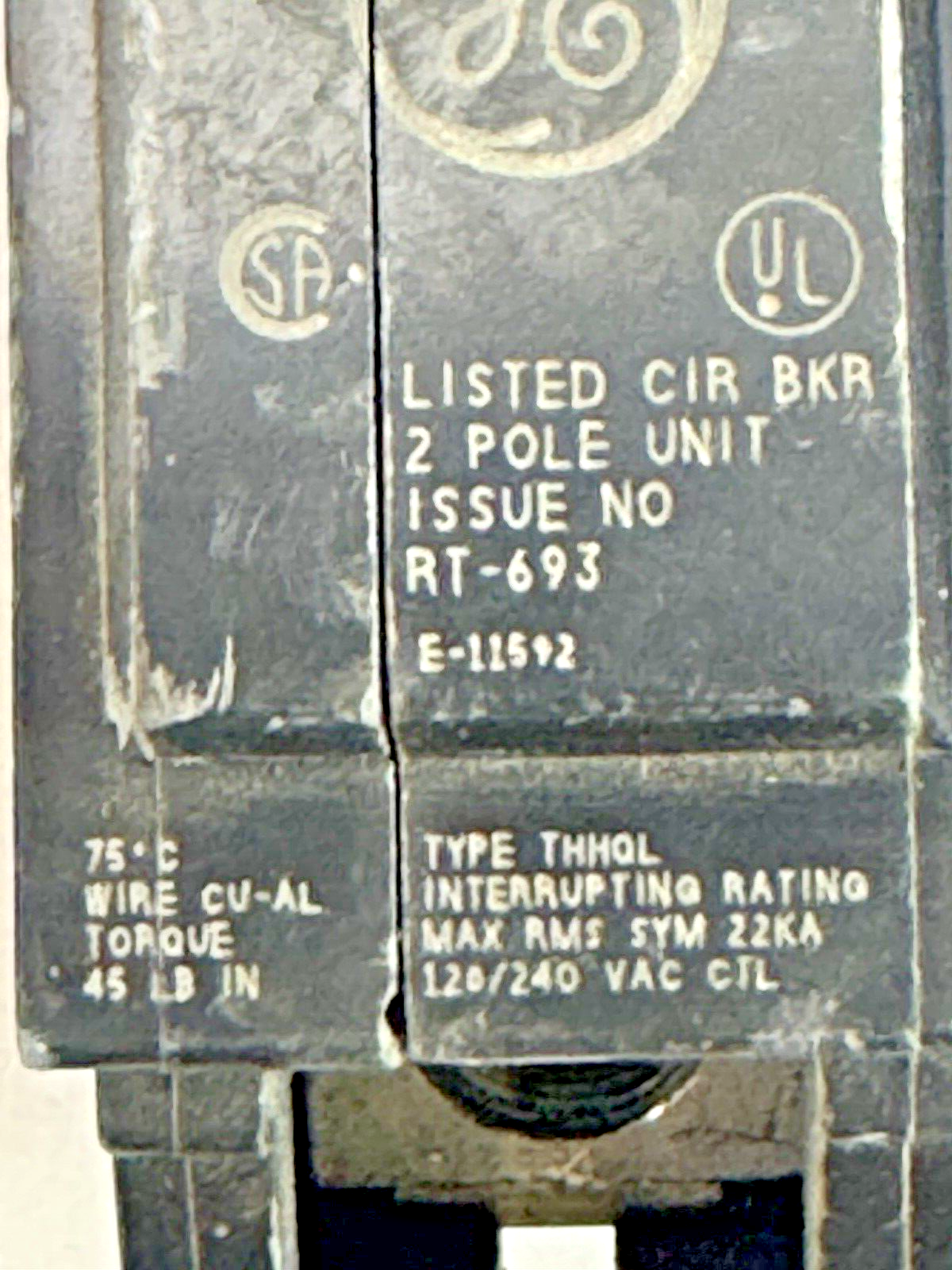 GE - THQL2100 - COMMON TRIP CIRCUIT BREAKER - 2 POLE, 100 A, 240 VAC **READ DES.1