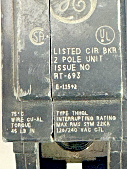 GE - THQL2100 - COMMON TRIP CIRCUIT BREAKER - 2 POLE, 100 A, 240 VAC **READ DES.1