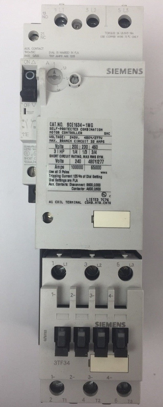 SIEMENS SCE1634-1MG10K6 MODULAR MOTOR CONTROLLER 240V 480Y/277V COIL 120V 60HZ2