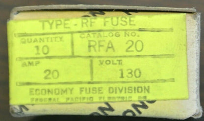 ECONOMY RFA20 TYPE RF FUSE / 20A / 130V / NEW SURPLUS / EACH4