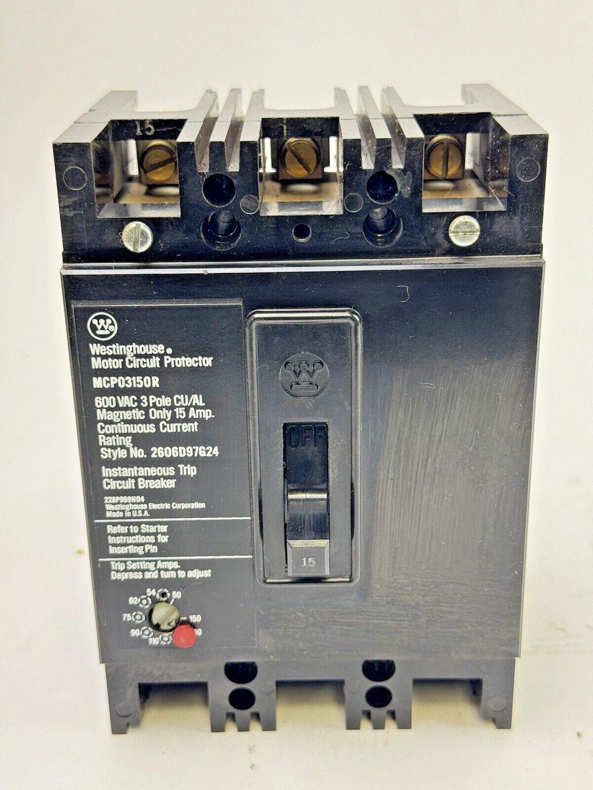 WESTINGHOUSE - MCP03150R - MOTOR CIRCUIT PROTECTOR - 3 POLE/ 15 A/ 600 VAC1
