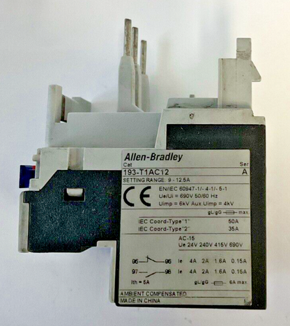 ALLEN BRADLEY 193-T1AC12 OVERLOAD RELAY SER.A 9-12.5A5