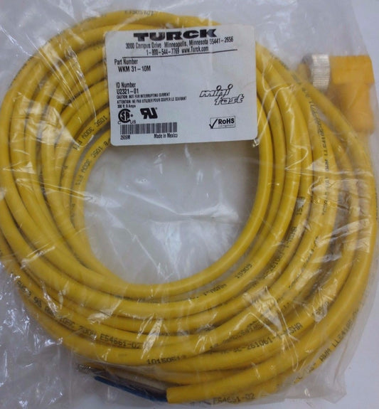 TURCK WKM31-10M / U2321-01 MINI-FAST 90-DEGREE CORDSET - 600V, 9A - NEW SURPLUS0