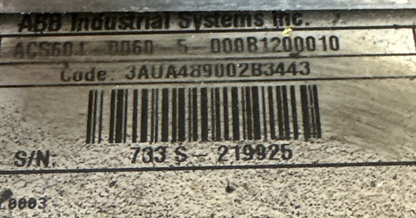 ABB ACS601-0060-5-000B1200010 AC DRIVE 3PH 380-500VAC 65/58A 48-63HZ ACS6001