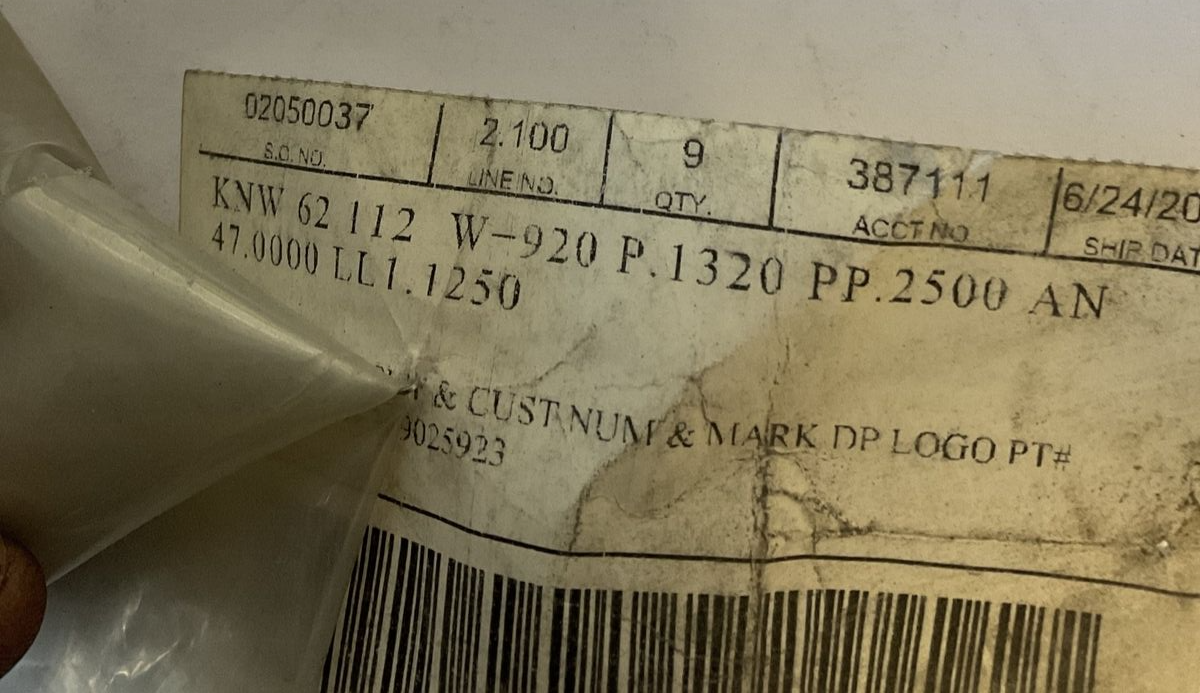 DAYTON KNW 62 112 W-920 P.1320 PP.2500 AN 47.0000LL1.1250 PUNCH ****LOTOF9*****1