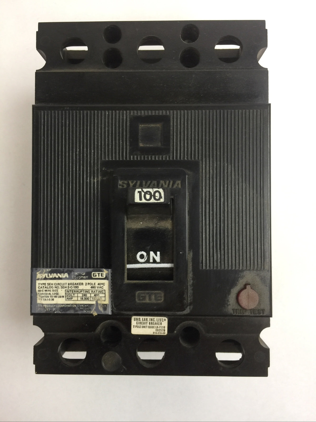 SYLVANIA SEH-2-C-100 CIRCUIT BREAKER 100AMP 480VAC 2POLE SEH2C1000