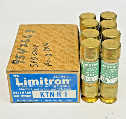 BUSSMANN - *BOX OF 8* -KTN-R-1 - 1 AMP, 250 VAC, FAST-ACTING, CURRENT-LIMITING0