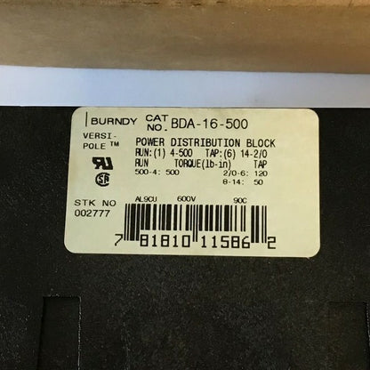 BURNDY BDA-16-500 POWER DISTRIBUTION BLOCK VERSI-POLE 2