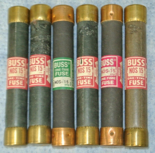 LOT of 6 / BUSS NOS15 ONE-TIME FUSE / 15A / 600V0