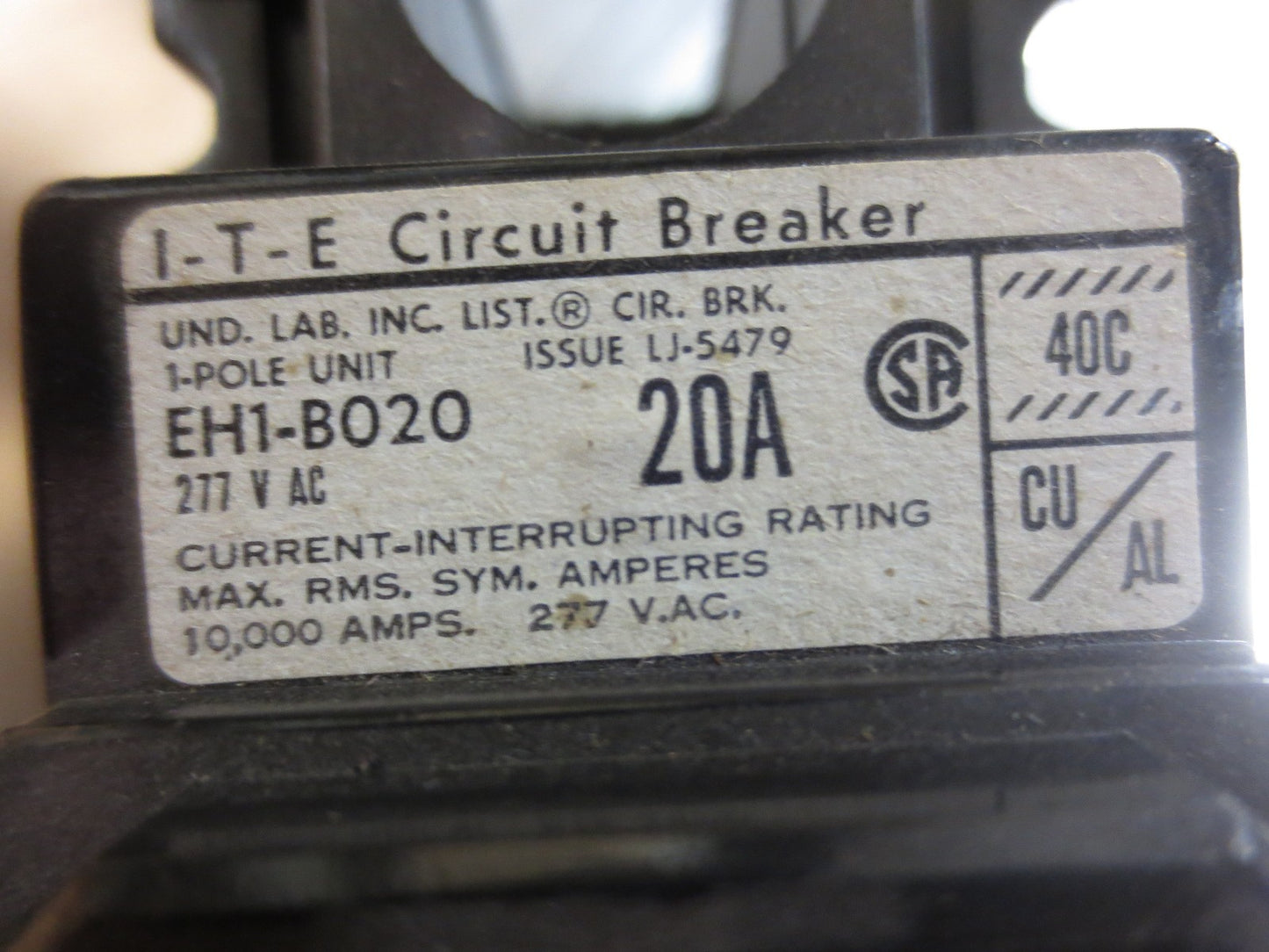 I-T-E EH1-B020 CIRCUIT BREAKER 20A / 277VAC / 1-POLE / NEW SURPLUS1
